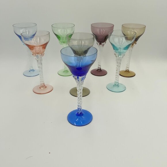 8 Blefeld Crystal Twist Stem Wine Glasses Assorted Colors Portugal Mid-Century - Picture 5 of 6